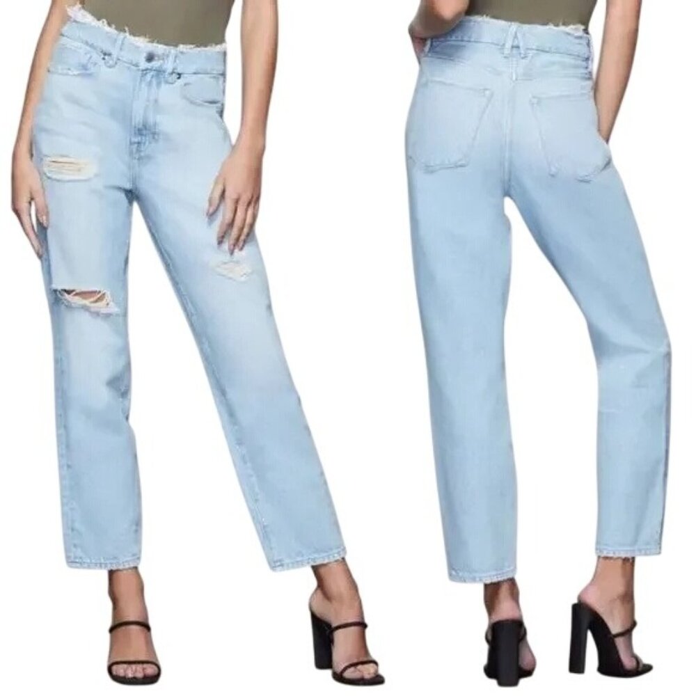 Good American Light Wash Distressed Ankle Jeans